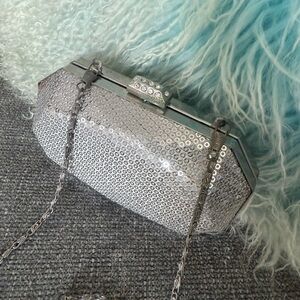 Silver Sequin Clutch Bag with optional Shoulder Chain